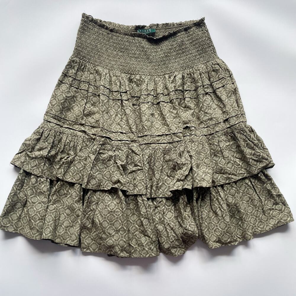 Women's Lauren Ralph Lauren Green Patterned Tiered Skirt Size 8 Prairie Pioneer
